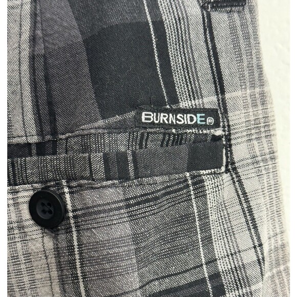 Burnside Shorts Mens 32 Fits 29 Gray Black Plaid Chino Slash Pockets Lightweight - Picture 4 of 9